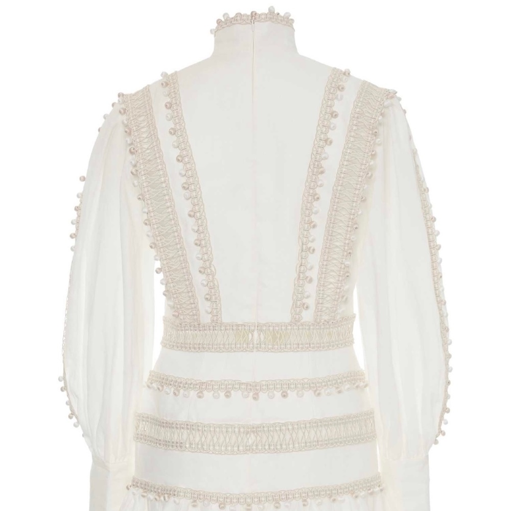 NWT Zimmermann Embroidered Button-Detailed Off White Ramie Mini Dress Size 1 AU - Picture 7 of 16